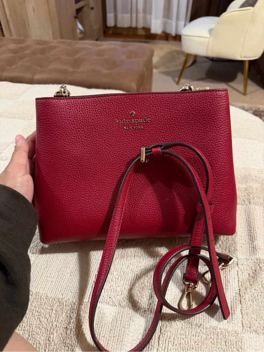 kate spade Red Pebbled Leather Chain-Handle Satchel
